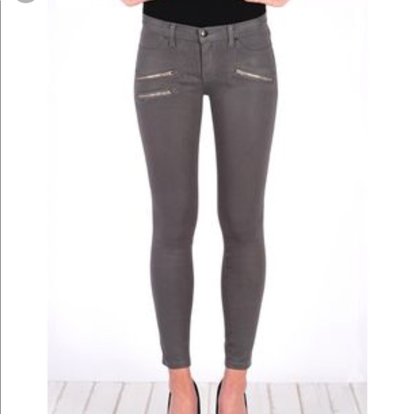 Zara Denim - Zara Woman Olive Coated Ankle Zip Moto Skinnies